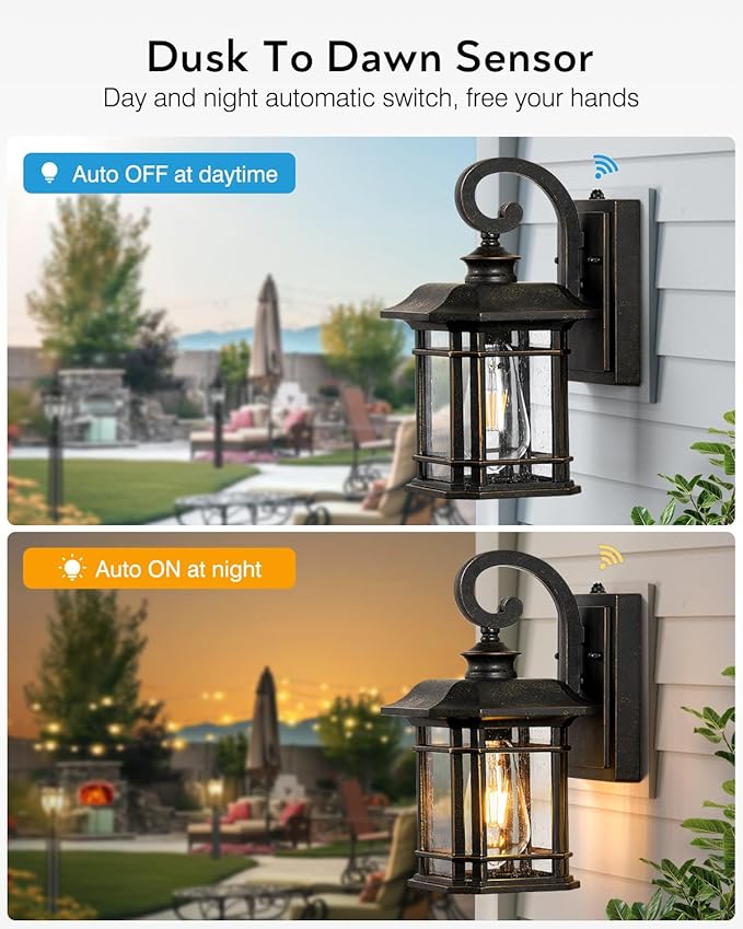 VIANIS Exterior Lighting Fixtures Dusk to Dawn 2 Pack Outdoor Light Fixture Oil Rubbed Bronze Porch Lights with Seed Tempered Glass Outside Lights for House Garage Doorway Patio