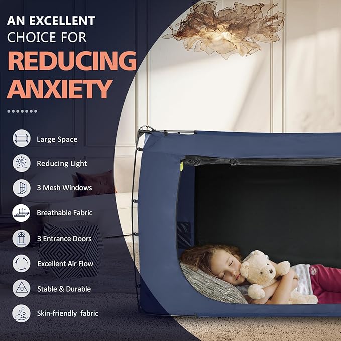 Bed Tent Bed Canopy King Size Tents for Adult and Kids- Original Design Portable Dream Tent Indoor Sleeping Tents 80% Blackout with 3 Doors Breathable Big