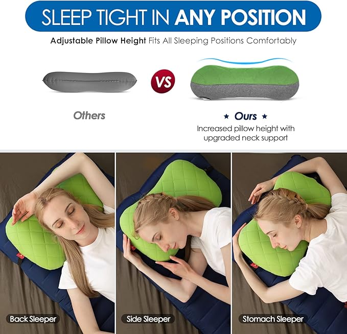 Hikenture Camping Pillow with Removable Cover - Ultralight Inflatable Pillow for Neck Lumbar Support - Upgrade Backpacking Pillow - Washable Travel Air Pillows for Camping Hiking Backpacking
