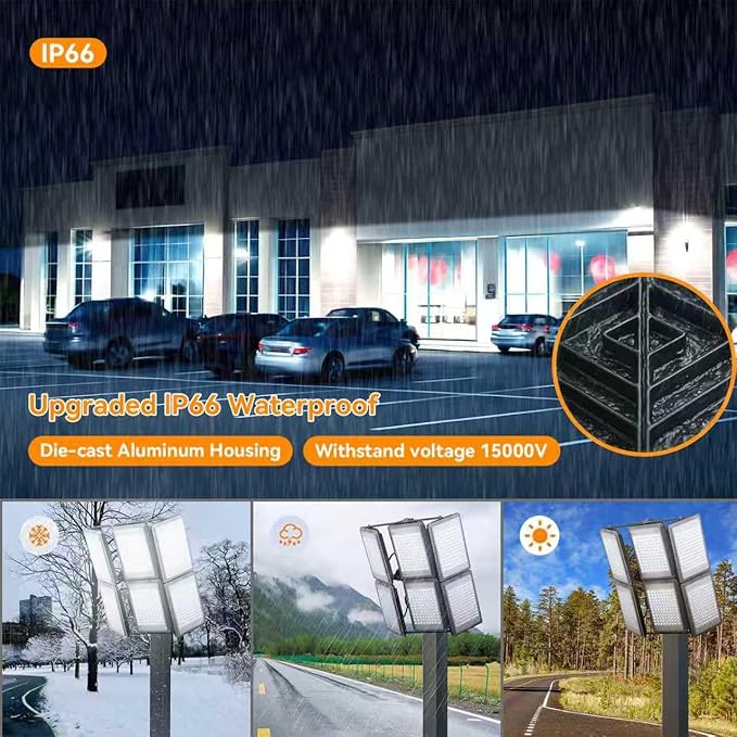 LED Flood Light Outdoor 800W 100000lm Outdoor Lighting with 330° Lighting Angle 6000K 8 Adjustable Heads IP66 Waterproof LED Exterior Security Area Lights for StreetYard Stadium Parking Lot