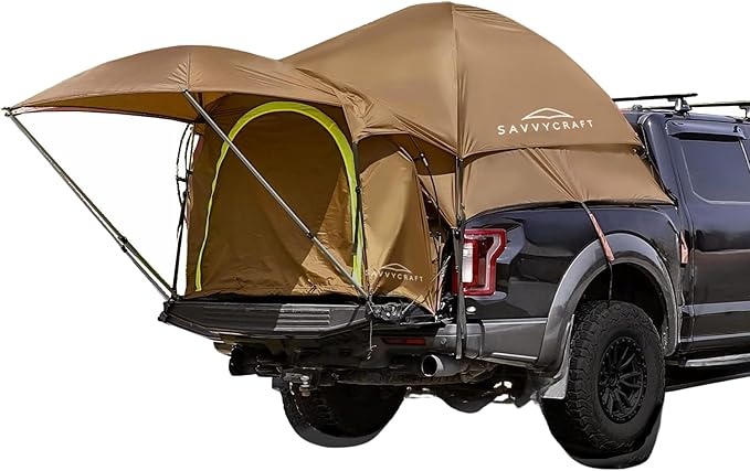 Savvycraft Pickup Truck Tent for Full Size and Mid Size Truck Short Bed and Long Bed Waterproof P3000mm 2-Person Double Layer Truck Bed Camping Tent Expandable Awning Rainfly Storage Bag Included