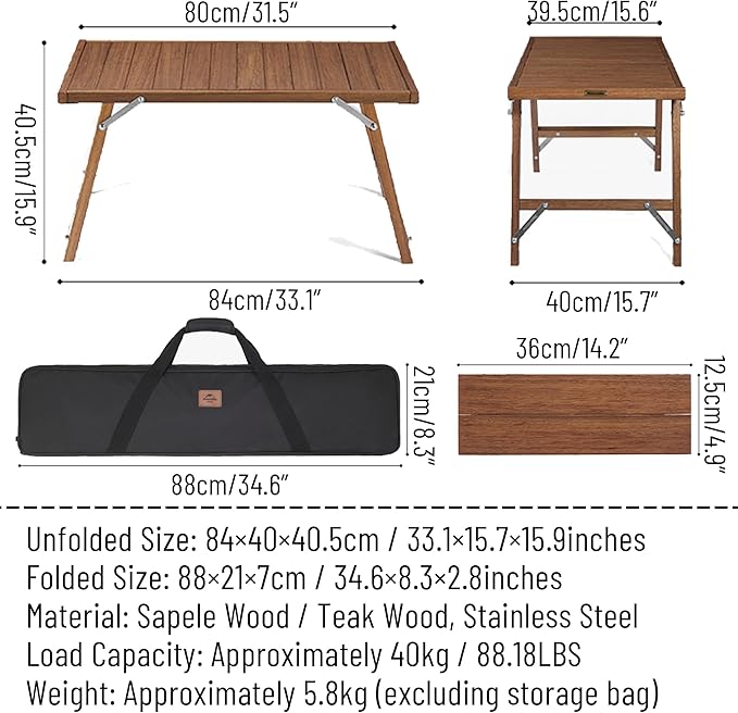 Naturehike Folding Camping Wood Table - IGT Table for Cooking Portable Outdoor Camp Collapsible Lightweight with Carry Bag for Car Camping Picnic RV Trip Patio Backyard