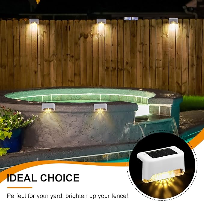 Geelin 32 Pcs Solar Deck Lights Outdoor Waterproof LED Solar Step Fence Lights for Stairs Step Railing Patio Driveway Garden Pathway and Yard(White Shell Warm White Light)