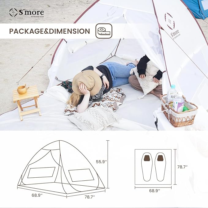 S'More 1/2 Person Beach Tent Lightweight &amp Easy Set Up Pop up Tent UFP 30+ Quick Portable Sun Shade Shelter for BeachPicnic Backyard Festival