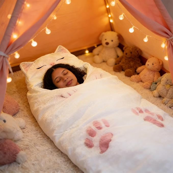 Fluffy Cat Sleeping Bag for Adults Washable Warm 68.89 Inch Cat Sleeping Bag for Human Used for Camping &amp Home Lounging Adults Cozy Sleep &amp Relaxation