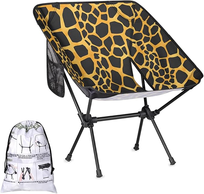 Honeybaby Folding Camping Chair Giraffes Skin Print Camping Chairs Lightweight Portable Chair Outdoor Foldable Chairs for Camping Travel Picnic Beach Hiking