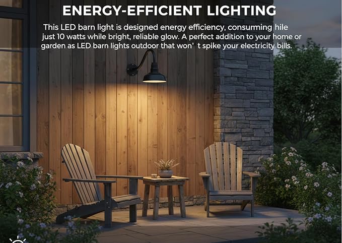 AGB101-10-AS8 MAT Black - Standard Barn Light with Gooseneck Arm | Outdoor LED Lights Classic Floodlight Design for Barn Lights Outdoor Durable Metal Construction Energy-Efficient