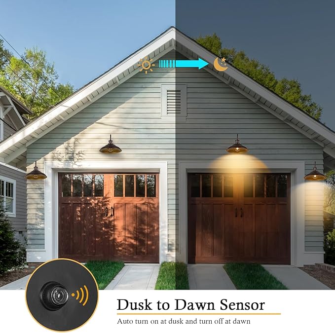 Dusk to Dawn Outdoor Barn Light Fixture 16 Inch Dome Large Wall Sconce Farmhouse Exterior Wall Mount Light for House Garage Patio Doorway 2 Pack