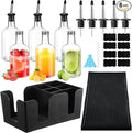 6 Sets 16 oz Plastic Long Neck Bottles with Pourers Caps Mats for Bartending Plastic Bar Caddy Organizer for Bar Supplies Liquor Juice Store Syrup Bottles Pourers
