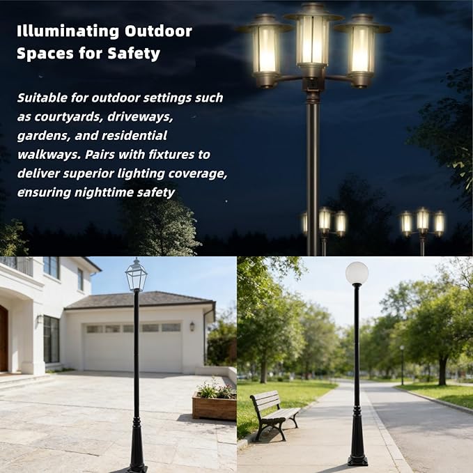 12.5FT Outdoor Lamp Post Split Street Light Pole with Top Globe &amp Ground Cage Lighting Post Fixtures for Pathway Courtyard Parking Lot Fits Standard 3 Post Top Fixtures (12.5FT 275+76mm)