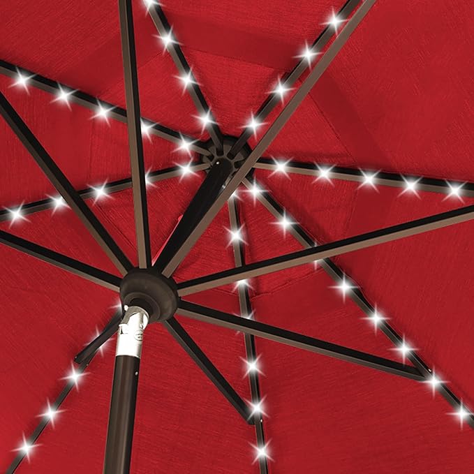 EliteShade USA 10-Year-Non-Fading 10Ft Market Umbrella with 80 LED Lights Patio Umbrella Outdoor Table Umbrella with Ventilation(Red)
