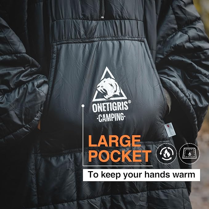 ONETIGRIS Camping Blanket Poncho with with Recycled Synthetic InsulationWearable Hoodie Blanket | Ultralight Water-Resistant Warm Camping Blanket for Outdoor Hiking Stadium