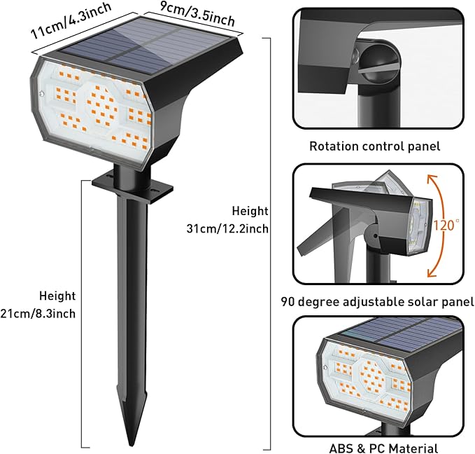 NYMPHY Solar Lights Outdoor Waterproof IP68 56 LED 3 Lighting Modes Solar Powered Garden Yard Spot Solar Lights for Christmas Outside Landscape- 6 Pack (Warm White)