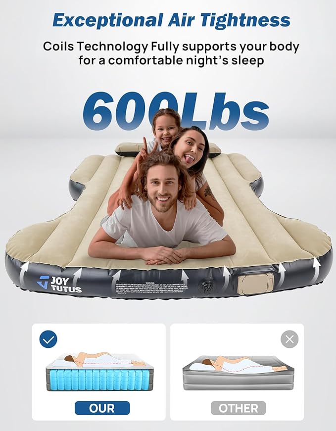 JOYTUTUS Model Y Air Mattress Self-Inflating Camping Bed Compatible with Tesla Model Y Upgraded Built-in Pump Soft Bed Sheets 2 PillowsCamel