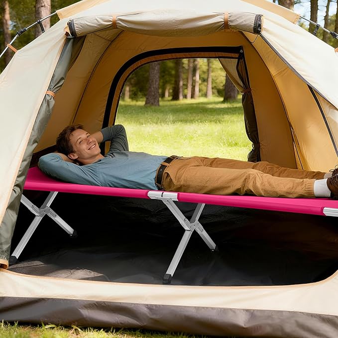 Portable Camping CotLightweight Sleeping BedFolding Tent Camping Cot Bed with Carrying Bag for Outdoor Hiking Travel Beach (Pink)