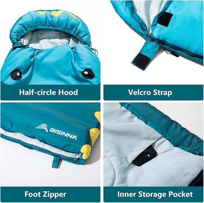 BISINNA Kids Sleeping Bag for Boys Girls with Pillow 3 Season Camping Sleeping Bag Portable for Children Hiking Backpacking Indoor Outdoor