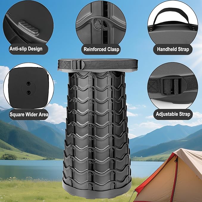 3PCS Square Stools 400lbs Max Weight Lightweight But Sturdy Portable Retractable Folding Telescoping Foldable Camping Stool for Adults Outdoor Fishing Hiking Travel BBQ