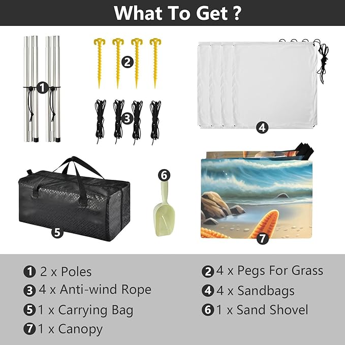 Summer Beach Seashell StarfishCamping Sun Shelters 9.2 x 10.5 FT Beach Canopy Tent Sun Shade with Carrying Bag for Camping Trips Fishing Backyard Fun or Picnics 21340948
