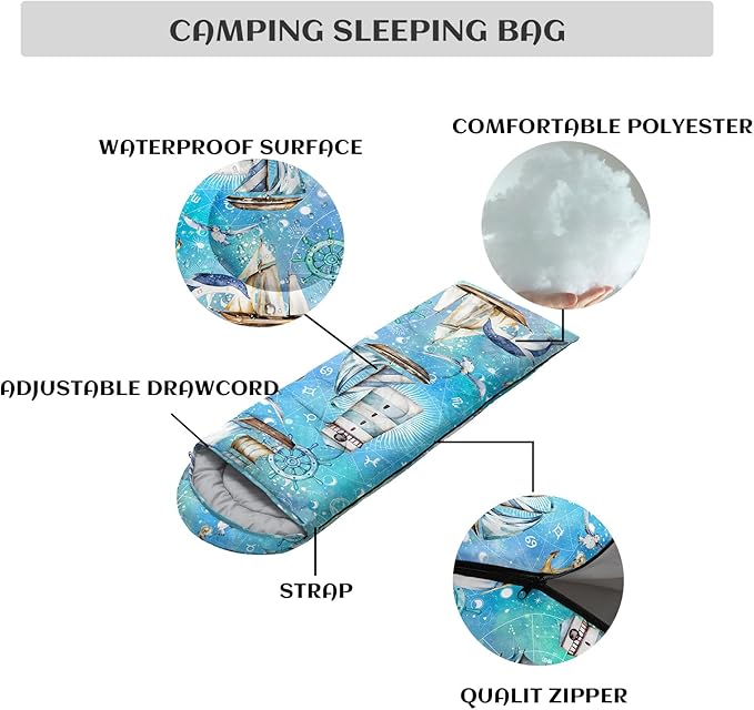 Sleeping Bags for Adults Youth Kids3D Printing Camping Sleeping Bag for Girls Boys Lightweight Waterproof Cold/Warm Weather Sleeping Bag for 3 Seasons