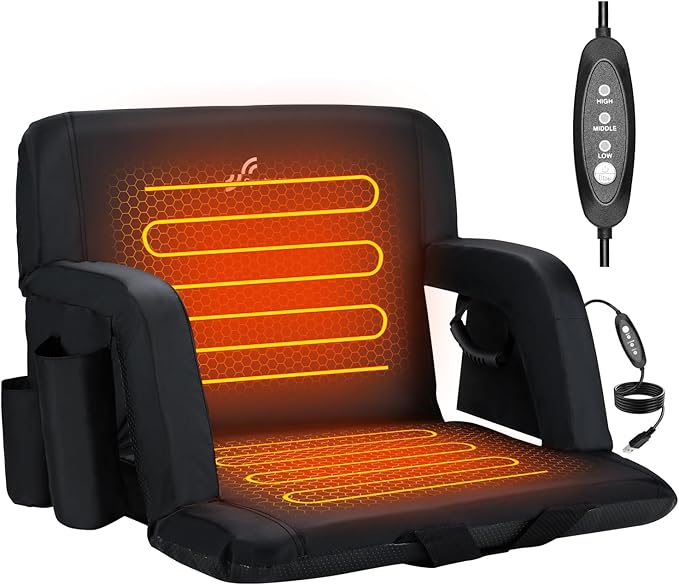 Sportneer Heated Stadium Seats with Back Support: 6 Adjustable Angles Extra Wide Bleacher Seat with Dual Heating Zones - 2.5 Padded Stadium Seats for Sports Outdoors(Power Bank Not Included)