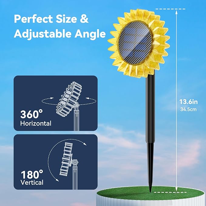 Solar Garden Lights - Upgraded Solar Sunflower Light Ground/Wall 2 In 1 Solar Outdoor Lights Waterproof IP67Garden Yard Patio Backyard Pathway Landscape Fence Wall Decoration Warm White(4 Pack)