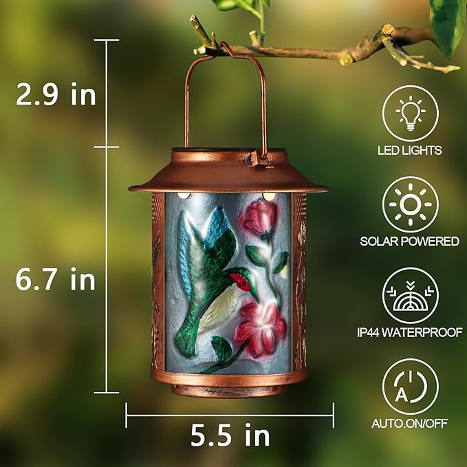 Hummingbird Solar Lanterns Outdoor Waterproof Birthday Gifts for Women Mom Grandma  Metal Garden Decor Hanging Solar Lights Outside Decorative for Yard Patio Backyard Porch Decorations