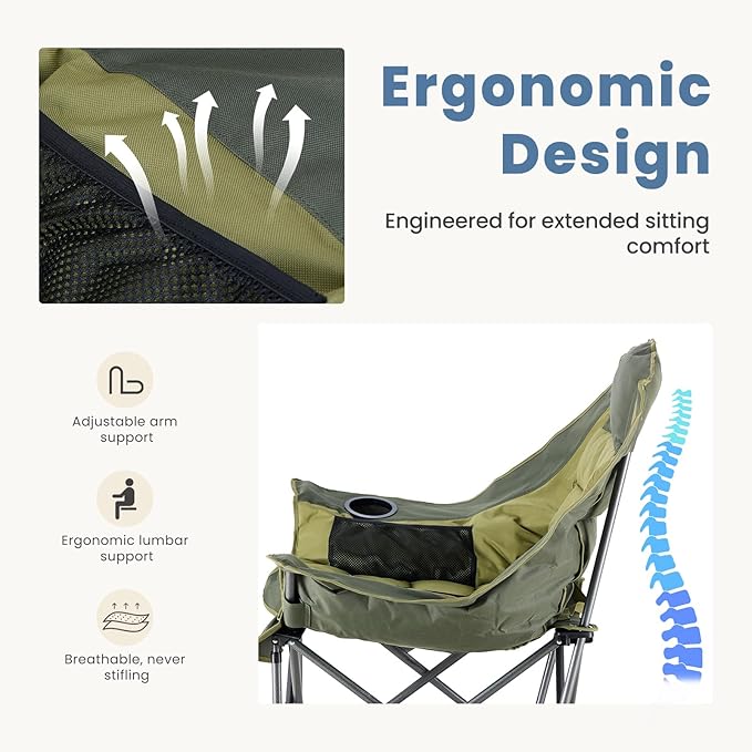DUMOS Oversized Camping Chair for Adults - 450lbs Heavy Duty Folding Chair with Cup Holder &amp Side Pockets Portable Chair for Camping Fishing Hiking Picnic