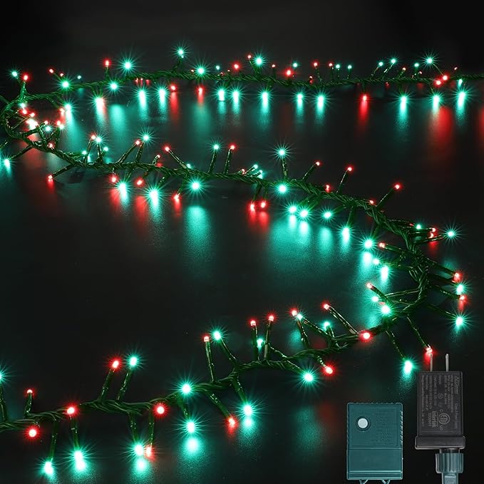 LAMPHOME 500 LED String Lights Outdoor - 16 Modes 46ft with Waterproof Green Red &amp Red-Green Cluster Lights