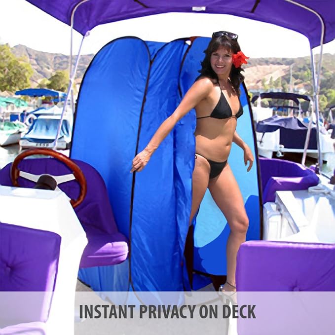 Pop-Up Room in a Bag Instant Portable Changing Shower and Bathroom with Dura-light Steel Frame and Weather-Resistant material for for Pontoon / Deck / Fishing / Sail Boat. Included Tie-Down Kit.