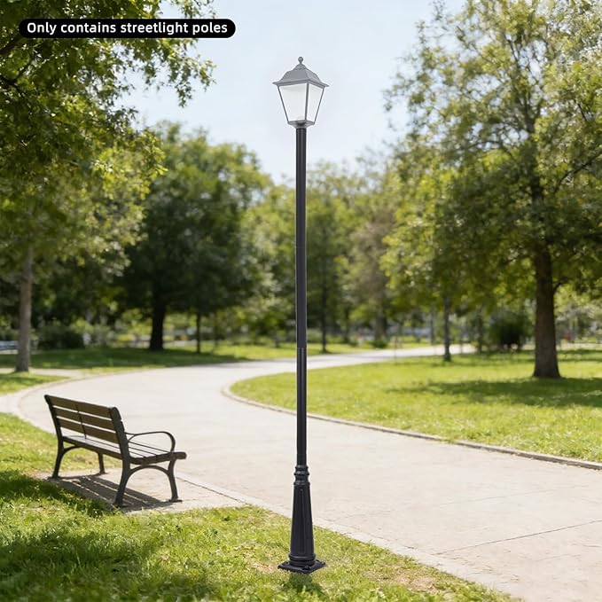 10FT Outdoor Lamp Post Split Street Light Pole with Top Globe &amp Ground Cage Lighting Post Fixtures for Pathway Courtyard Parking Lot Fits Standard 3 Post Top Fixtures (10FT 275+76mm)