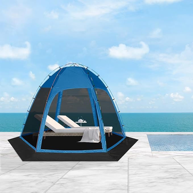 Screen Tent with Removable Floor Siebwin 11.8'x11.8' Six-Sided Gazebos with Mosquito Netting Sunproof Outdoor Canopy Tent for 6-8 People Family Backyard Party Outside Activities Blue