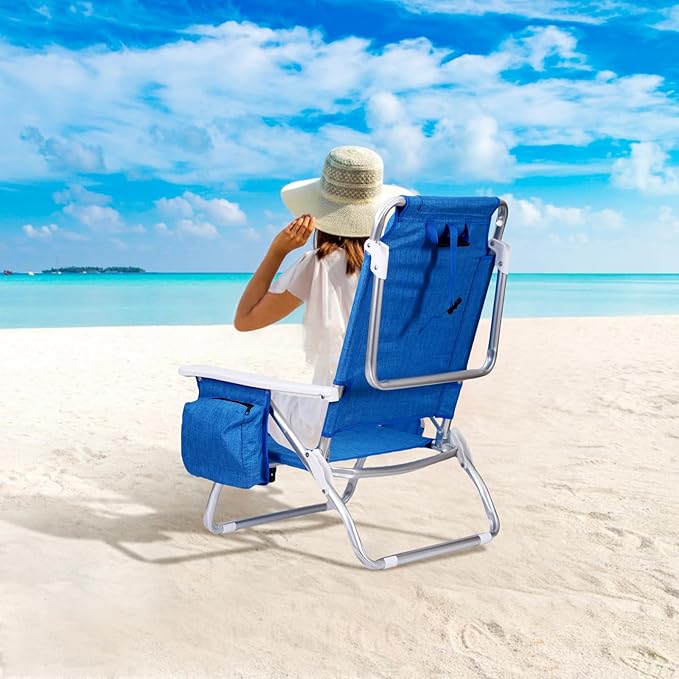 CDEN Backpack Beach Chair Sand Chair Beach Chairs for Adults 7-Position Reclining with Backpack Straps Cooler and Umbrella Cup Holder Outdoor Camping BBQ Travel Picnic (1 Pack)