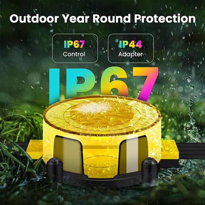 Outdoor Ground Lights 150 FT Permanent Outdoor Lights for House with RGB Color Changing Bluetooth Music Sync IP67 Waterproof Timer for Eaves and Landscape Lighting
