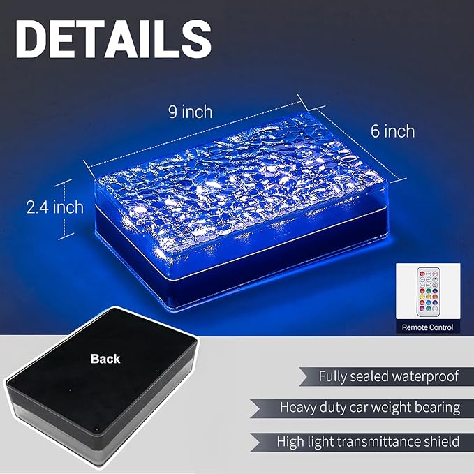 Solar Driveway Lights Color Changing 6x9 Inch Solar Paver Light Heavy Duty IP67 Waterproof Recessed Brick LED Landscape Lighting for Pathway Ground Pool Patio Garden (RGBW 1Pack)