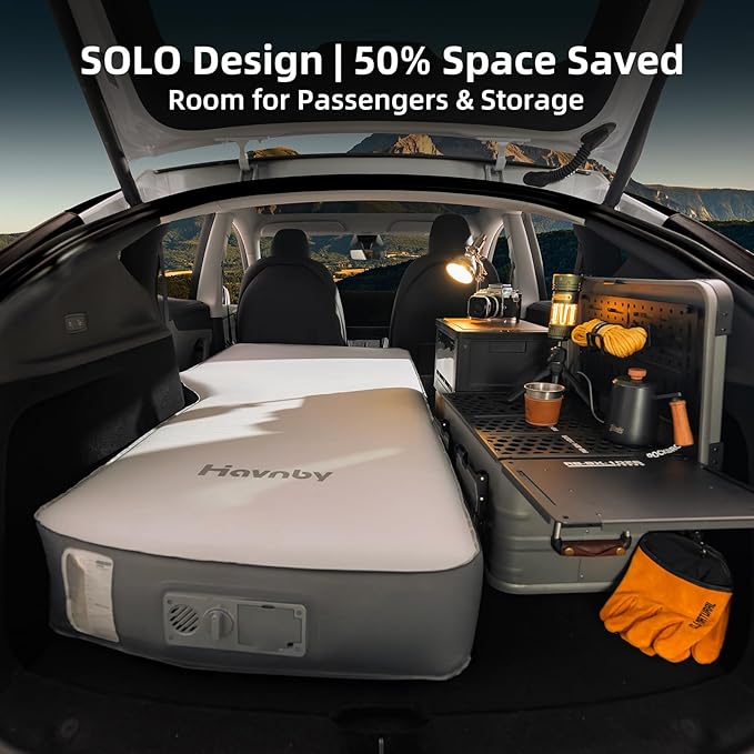 Tesla Model Y Solo Mattress Wedge Design &amp 6.7-Inch Solid Foam for Flat Car Bed Portable Camping Mattress w/Built-in Pump for Solo Campers Hiking Nap Road Trip