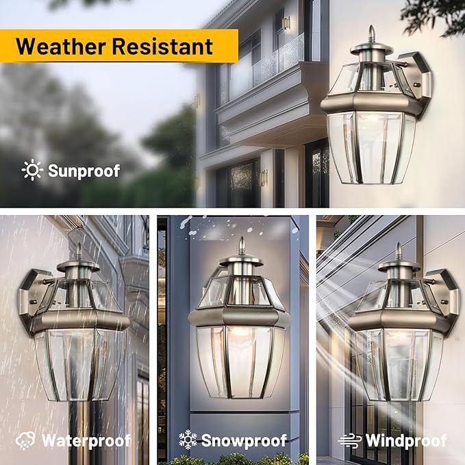 Outdoor Wall Lantern 12 Inch Exterior Light Fixture Waterproof Porch Lights with Glass Shades Wall Mounted Outside Lighting for Farmhouse Patio Doorway Garage (E26 Base Max 40W)