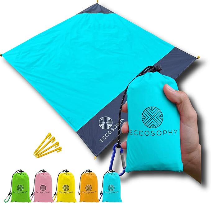 ECCOSOPHY 60x55 Blue Waterproof Compact Pocket Beach Blanket