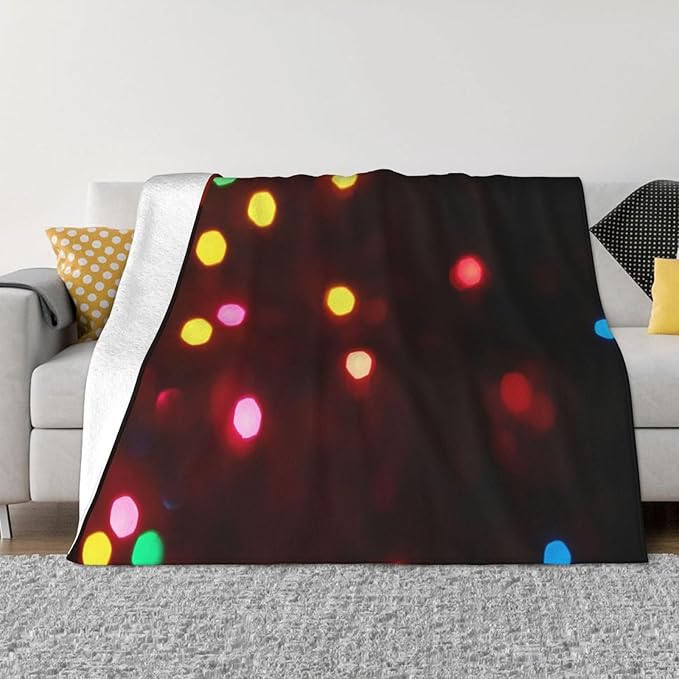 60X50 Christmas Lights Glowing Lightweight Flannel Blanket - Soft and Breathable Polyester Suitable for Travel Camping and Home Decoration