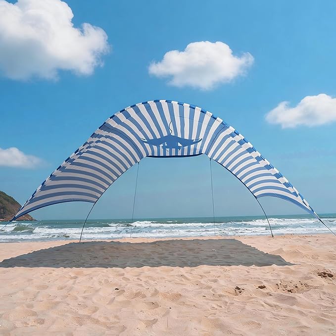 Beach Wind-Powered Shade Canopy Portable Sun Shelter Tent UPF 50+ UV Protection Lightweight Easy Set Up 150 Sq. Ft. of Shade for 3-6 People Regatta Manta Rays