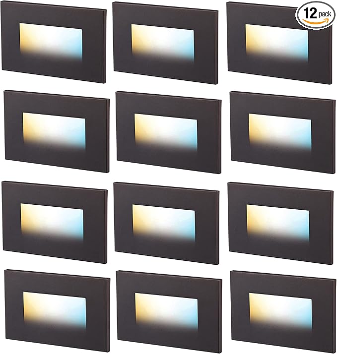 CLOUDY BAY 3 Color 120V Dimmable LED Indoor Outdoor Step Light3000K/4000K/5000K 3W 55lm Stair LightOil Rubbed Bronze12 Pack