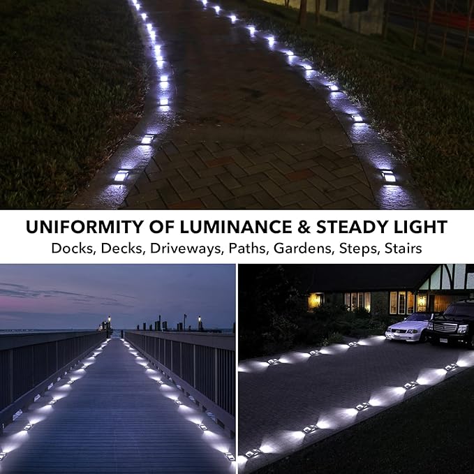 AGPTEK Solar Driveway Lights 20 Pack Outdoor Deck Dock Marine LED Solar Powered Waterproof Driveway Marker Lights for Warning Step Sidewalk Pathway Garden Yard (White Light)