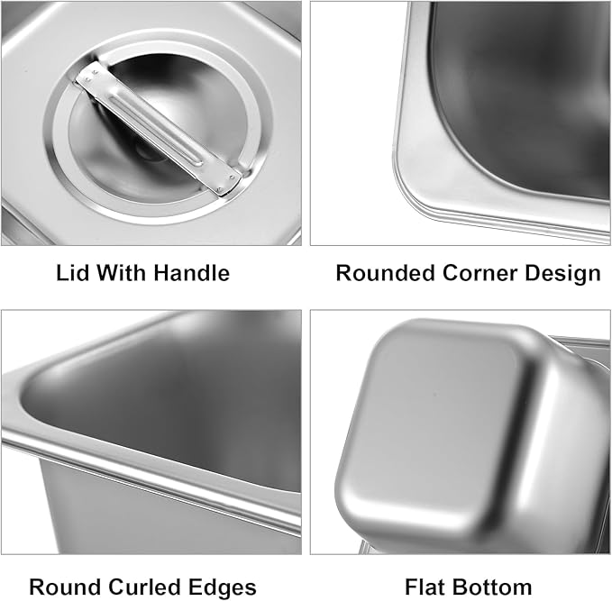 Maxdot 12 Set Stainless Steel Hotel Pan 1/2 1/4 1/6 Size 4 Inch Deep with Lids Stainless Steel Steam Table Pan Commercial Food Pans for Restaurant Catering Salad Bar Party Supplies Metal Steam Tray