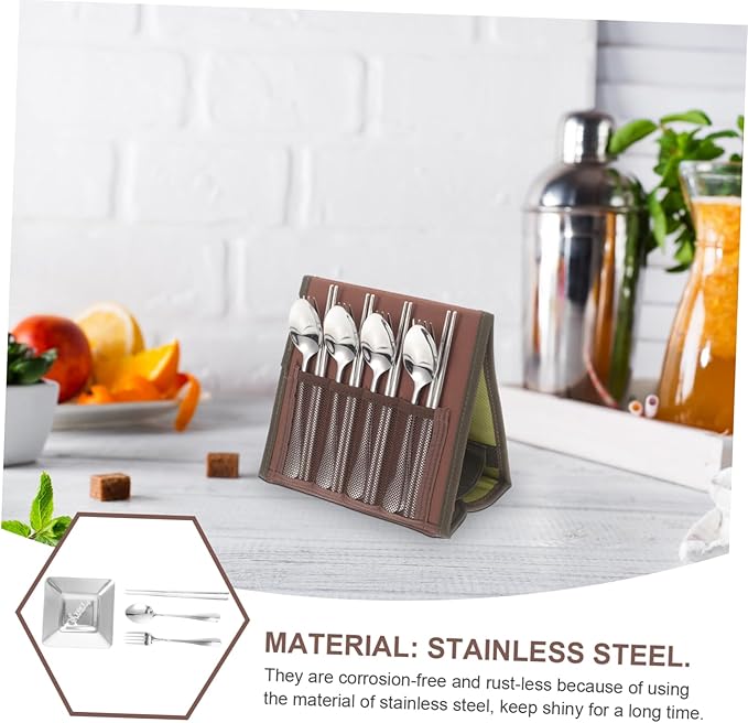 Portable Stainless Steel Utensil Set Picnic Cutlery with Spoon Fork Chopsticks Plate Ideal for Camping Barbecue Outdoor Random Color