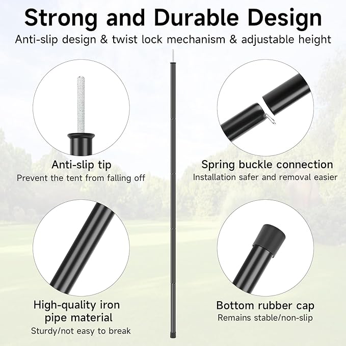 SAN LIKE Iron Camping Tarp Poles 76.6in Telescoping Adjustable Collapsible Tent Poles Canopy Rain Awning Shelter Backpacking Hiking (5 Sections)