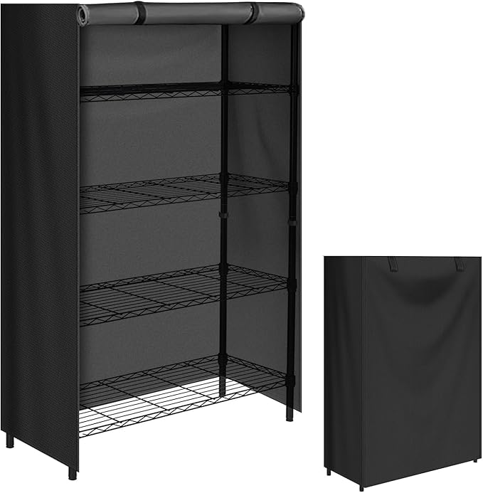 Storage Shelf CoverWaterproof Shelf Cart Cover Protective Outdoor Indoor Wire Rack Dust Cover with Zipper (48 Wx18 Dx72 H)