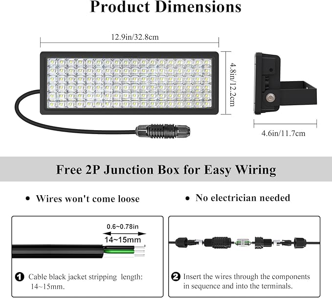 Kekeou 100W 2Pack LED Flood Light Outdoor 200W 28000LM 85-305V LED Stadium Light. 5000K Super Bright Arena Lights IP67 Waterproof Field Lights for Farms Boats Powered by Generators