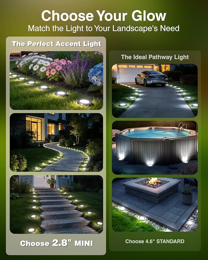 2.8 Inch Mini Solar Ground Lights 12 Pack Solar Lights Outdoor Waterproof Solar Garden Lights Outdoor Landscape Lighting for Pathway Walkway Patio Yard Driveway Cold White