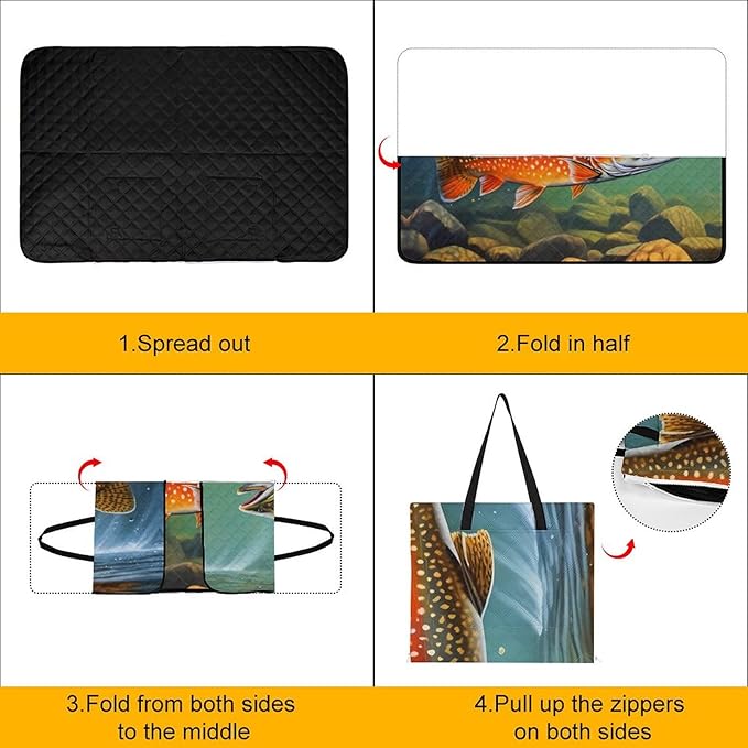 Brook Trout Fly Fishing_79629943 Print Zipper Style Picnic Mat Waterproof &amp Heat-Insulating Foldable Into A Shopping Bag