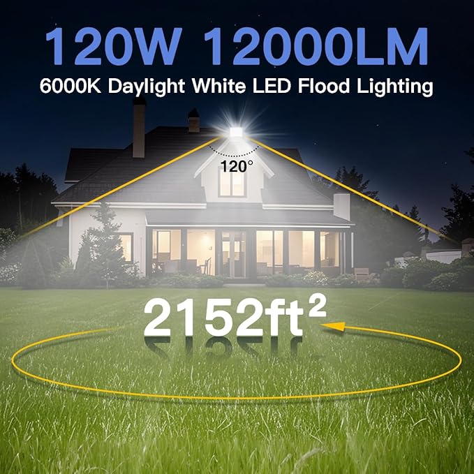Ceena 2 Pack 120W Plug in LED Flood Light Outdoor 12000lm Super Bright Floodlight with Switch and 5.9FT Wire IP66 Waterproof 6000K LED Work Lights for Backyard Workshop Basketball Court