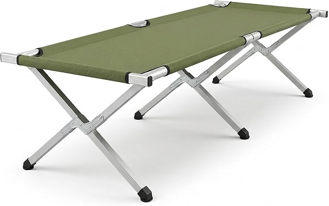 Portable Folding Camping Cot for Adults Heavy Duty Outdoor Sleeping Bed with 610D Oxford Cloth &amp Carry Bag Lightweight Aluminum Frame Supports 275lbs for Hiking Travel Office Nap (Green)